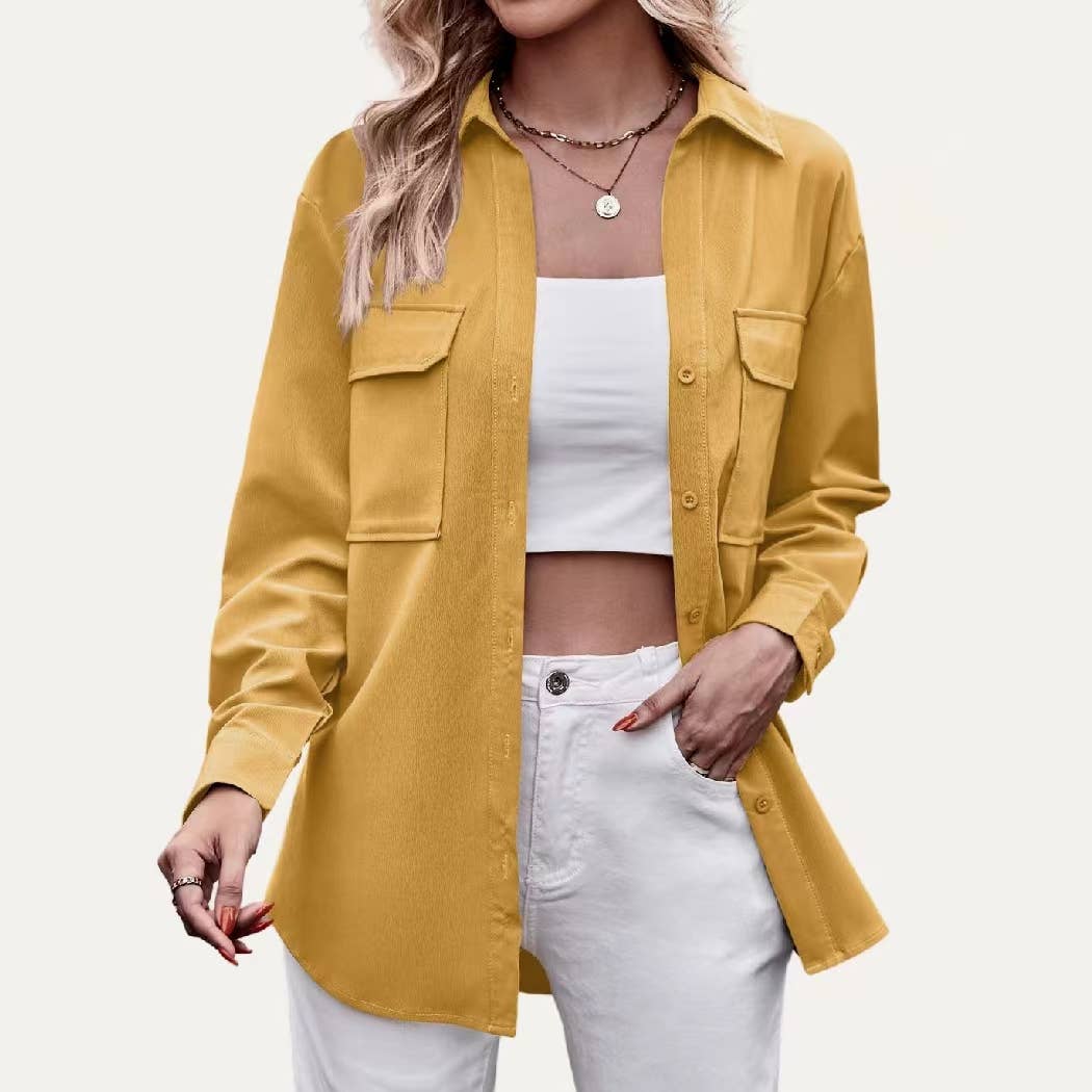 The Moment Collection – Engroshandel Skjorte med buttondown – til kvinder – Tekstureret Ensfarvet Halsudskæring Knap-Down Langærmet Top5