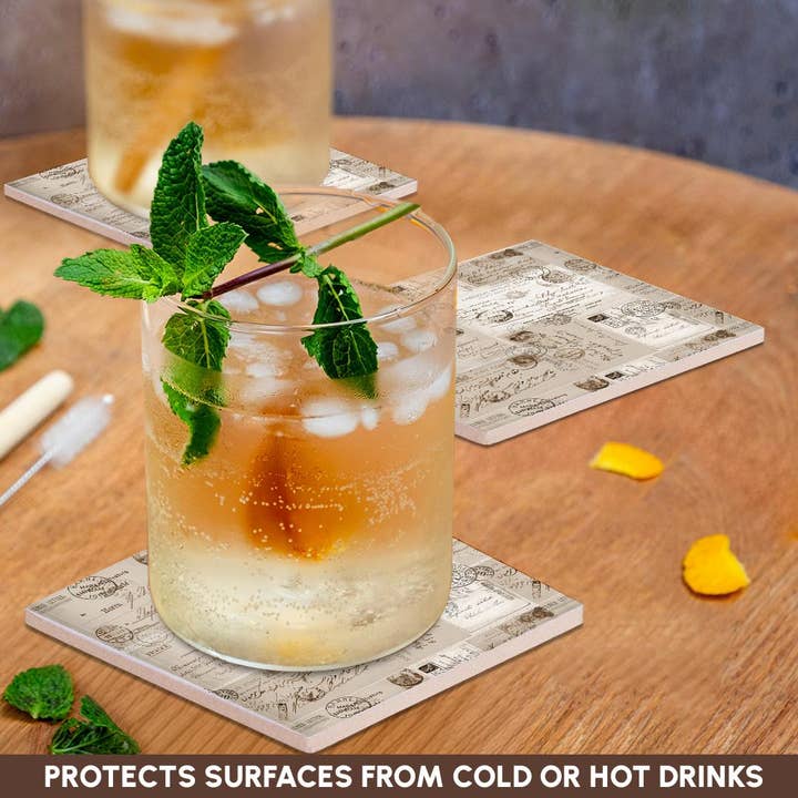 3dRose - Wholesale Coasters - 3dRose, Collage Of Old Letters And Postcards Sepia Color, Coaster2