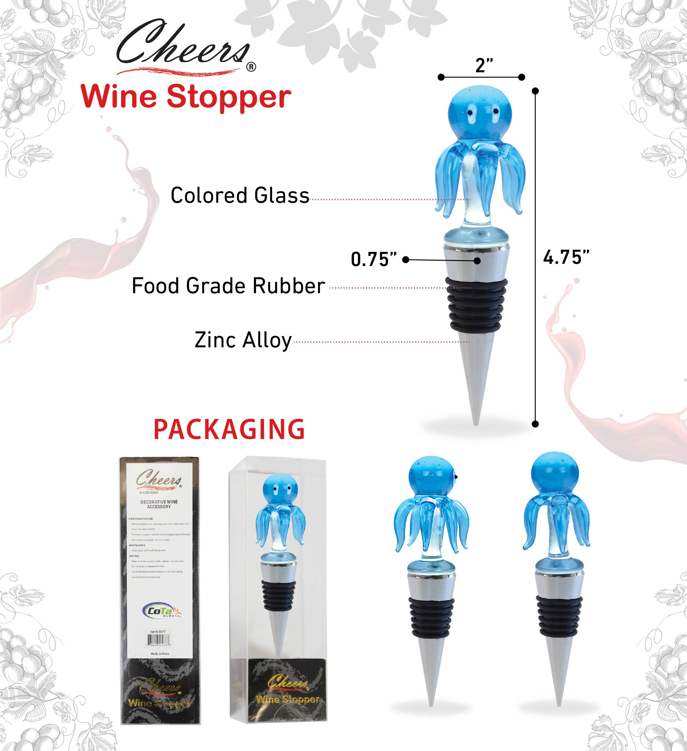 Cota Global - Wholesale Wine stopper - Wine Stopper - Glass Octopus1