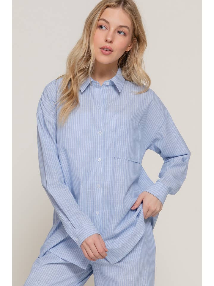 Active Basic | Active USA – Großhandel Hemd mit Button-down-Kragen – Damen – Langärmliges Button-Down-Hemd mit Y/D-Streifen aus Gaze8