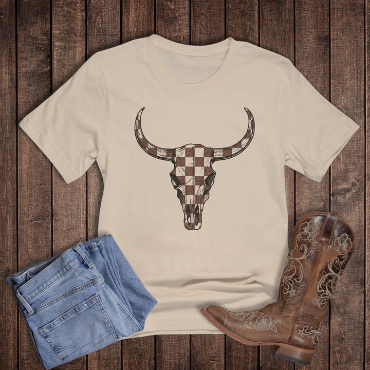 Western T-shirt med ko-kranie grafik for engroshandel hos Rebel Rose