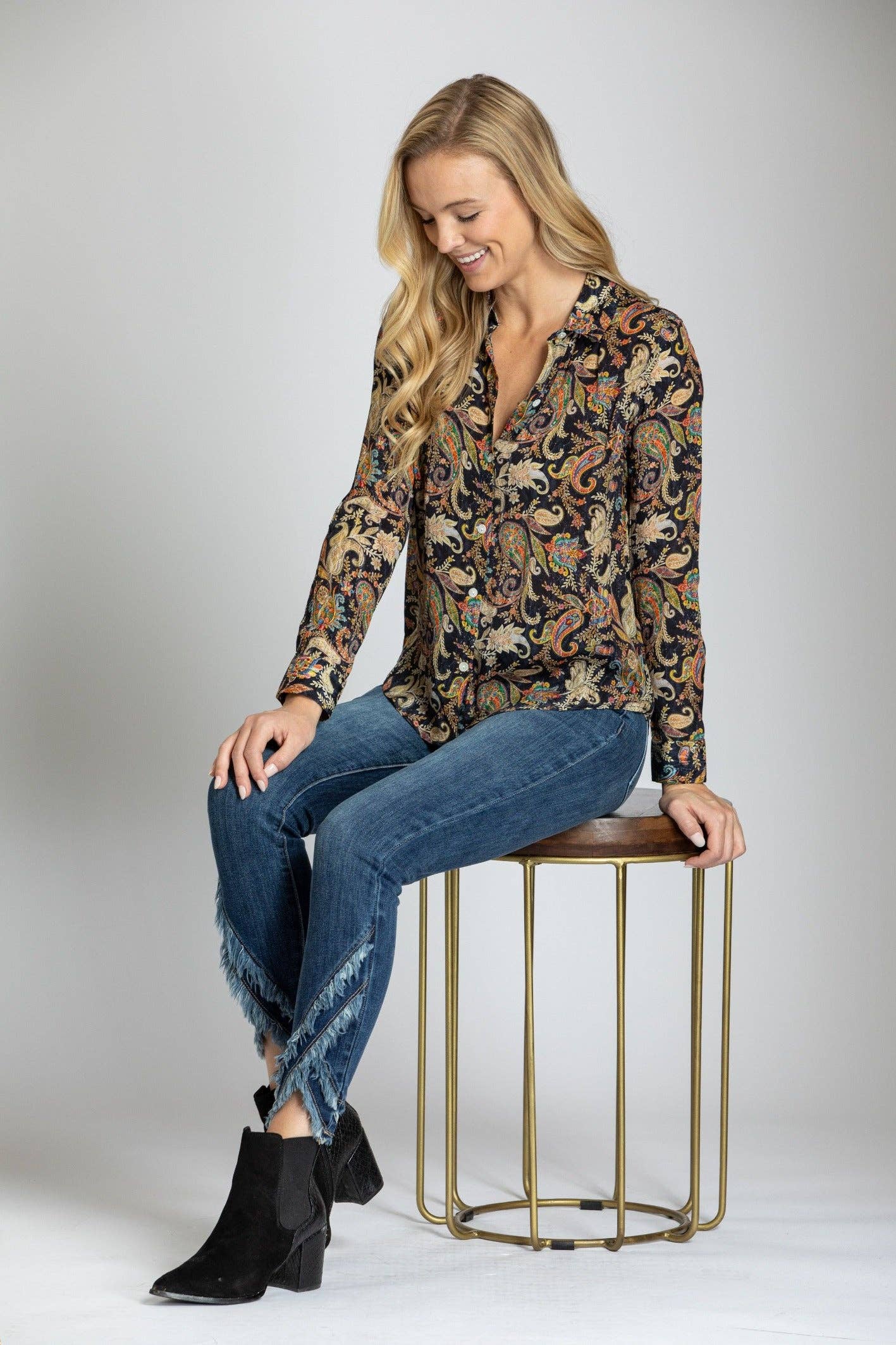 Indigo moyen Cheville fine Liberty à ourlet tulipe effiloché à double couche - Indigo en vente sur Faire3