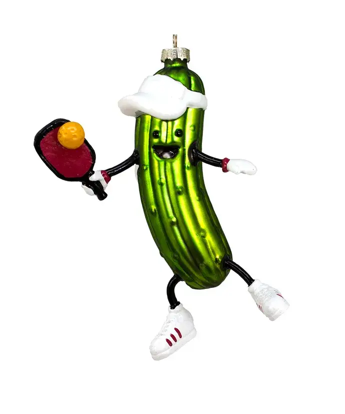 Kurt S. Adler, Inc. - Wholesale Ornament - 5" Glass Pickleball Pickle Ornament0