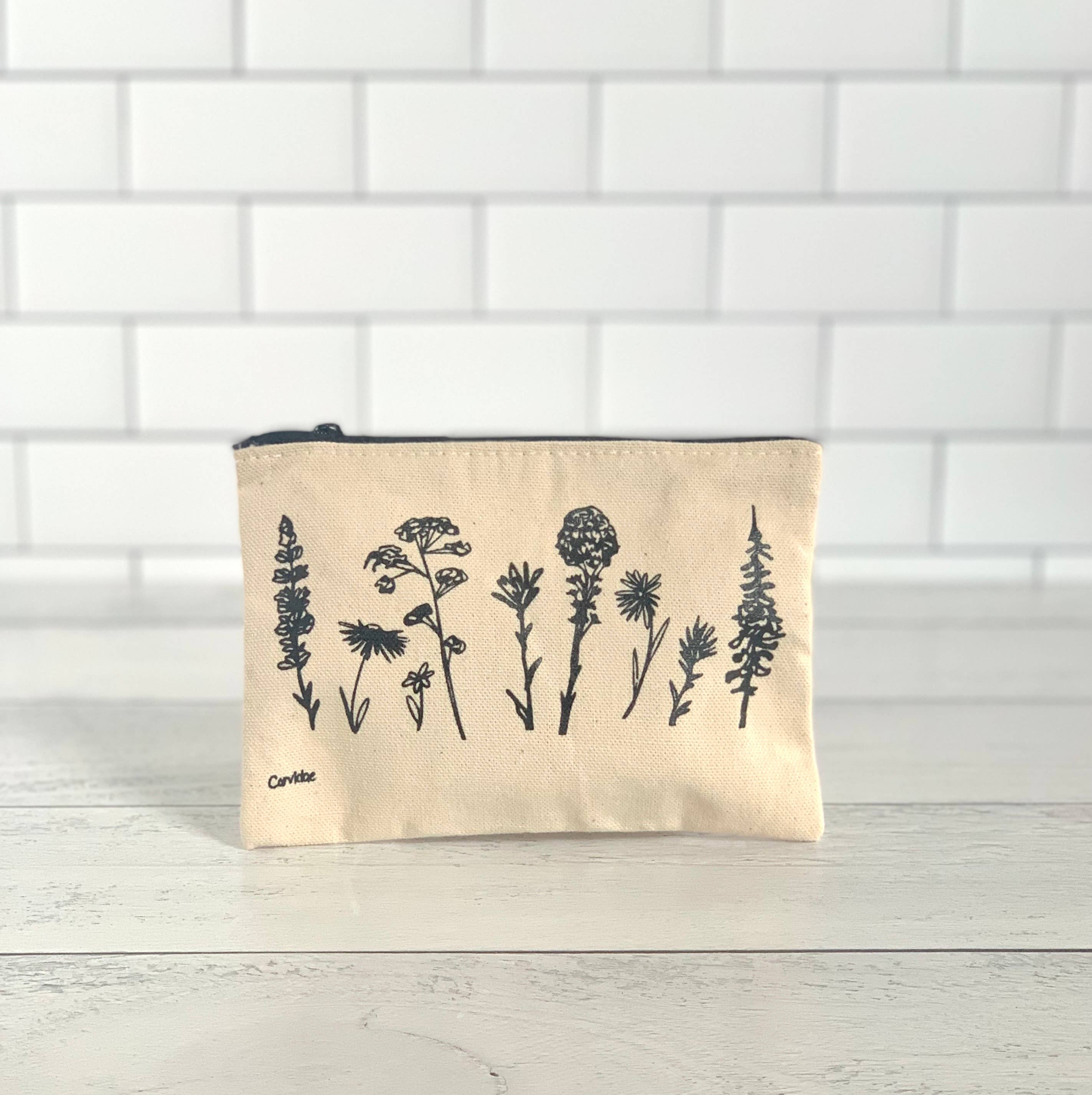 Corvidae drawings & designs - Venta al por mayor Bolso pequeño - Mujer - Bolsa de algodón con cierre Wildflower Sketch1