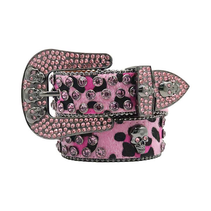 Schedelroze met roze kristallen strassriem voor wholesale door Rhinestone Belt Store