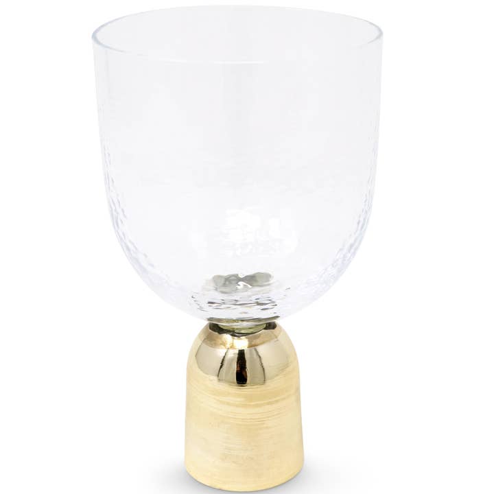 VIVIENCE - Wholesale Drinking Glass/Cup - Set of 6 Hammered Water Glasses on Gold Pedestal