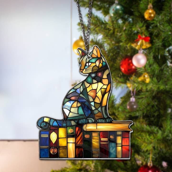 Merchemy - Vente Décoration murale – enfant et bébé - Ornement ACRYLIQUE Chat Et Livre Chat Lisant Suspension de Fenêtre7