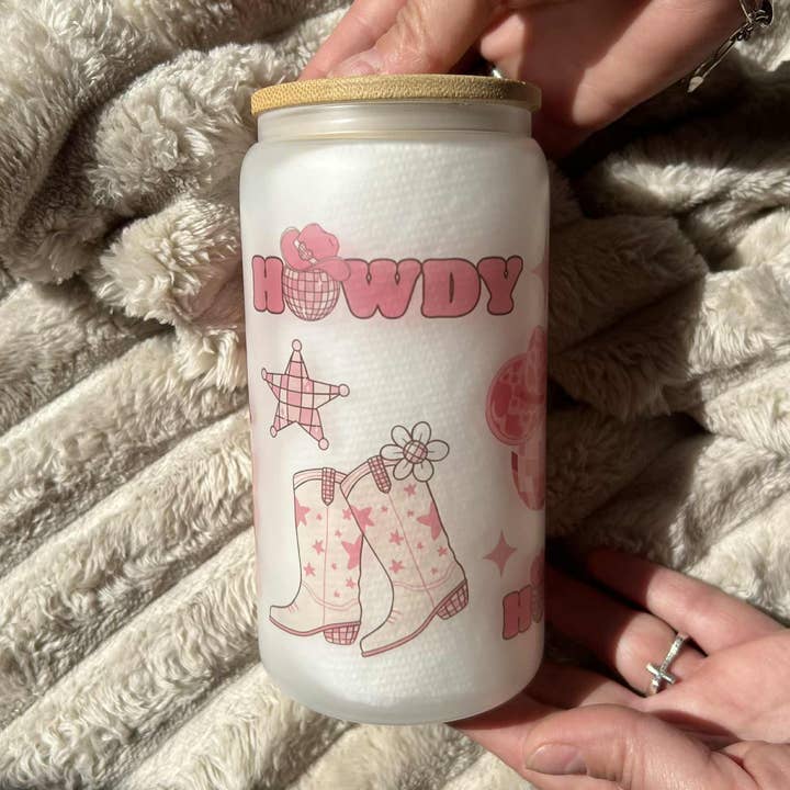 16oz Coquette Country Glass Tumbler + Bamboo Lid and Straw for wholesale by Bits And Pieces Of Art