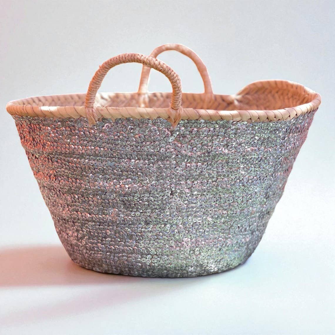 HandmadeBestSeller - Wholesale Beach Bag - Handcrafted Straw Basket with Sequins – Gold & Silver4
