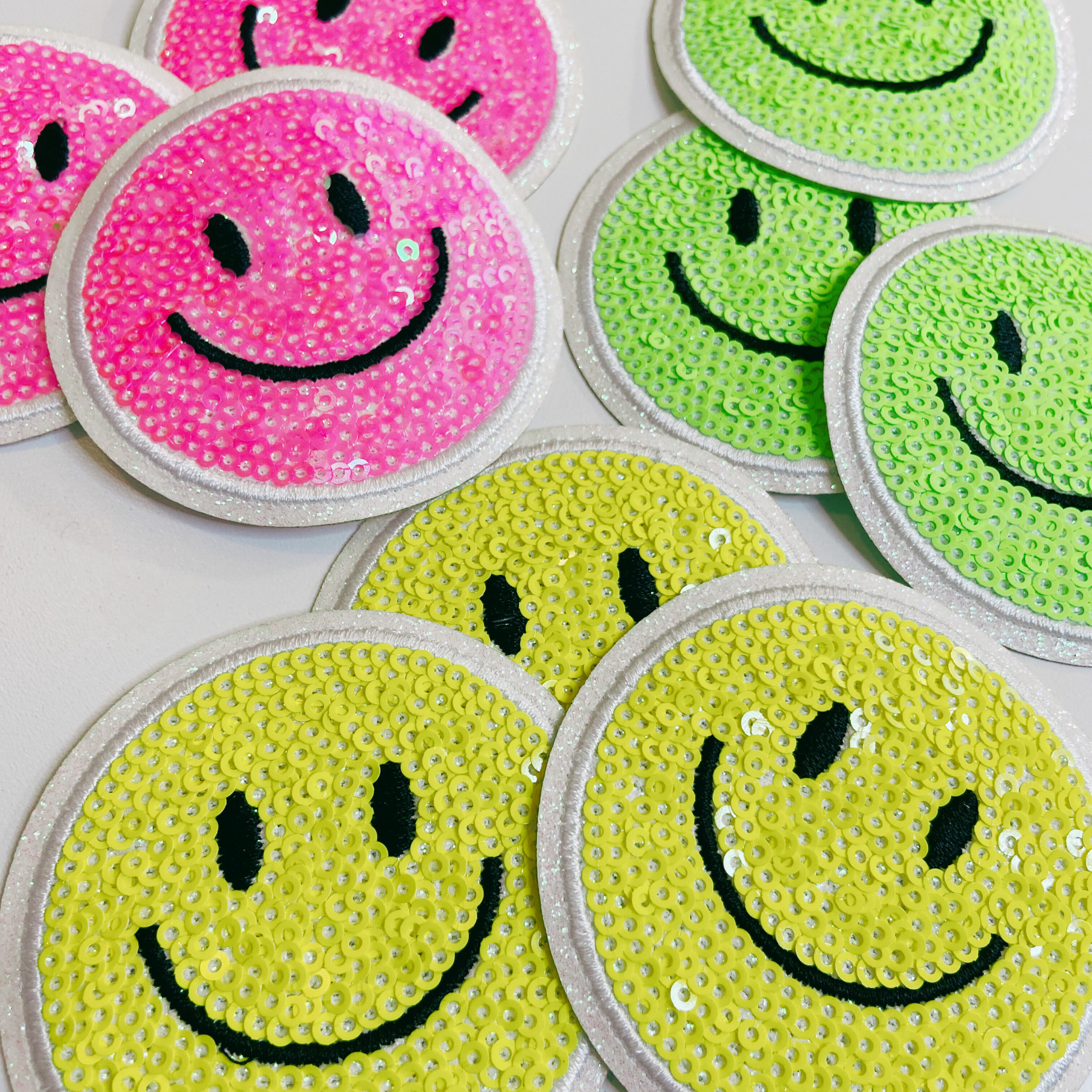 TEELUX - Wholesale Patch - NEON Sequin Smiley Face Patch - 2.5" x 2.5"  - hat Patch3