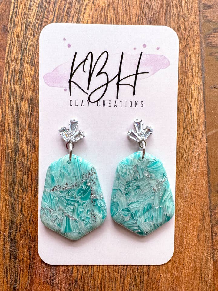 Blue Marble Diamond Polygon Dangle Handmade Clay Earrings for wholesale by KBH CREATIONS
