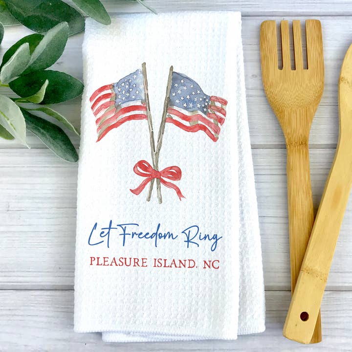Canary Road - Wholesale Tea Towel - Custom 4th July Patriotic Kitchen Towel Red White Blue Decor