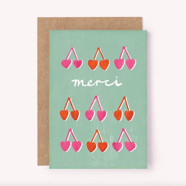 Lauren Sissons Studio – Großhandel Dankeskarten – Dankeskarte „Merci Cherries“, Französisch | Danksagung0