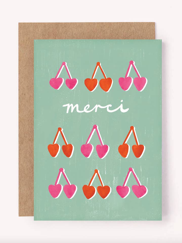 Merci Cherries Thank You Card - French | Thanks Greeting for wholesale by Lauren Sissons Studio