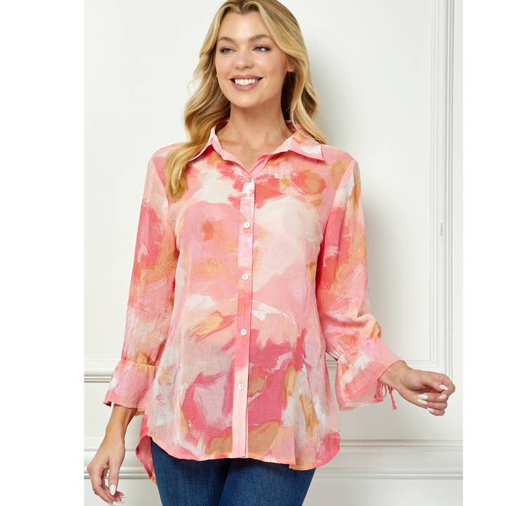 CAMICETTA CON COLLETTO JOHNNY, MANICHE LUNGHE CON LACCETTI E BOTTONI SUL DAVANTI per la vendita all'ingrosso da parte di Winslow Collection