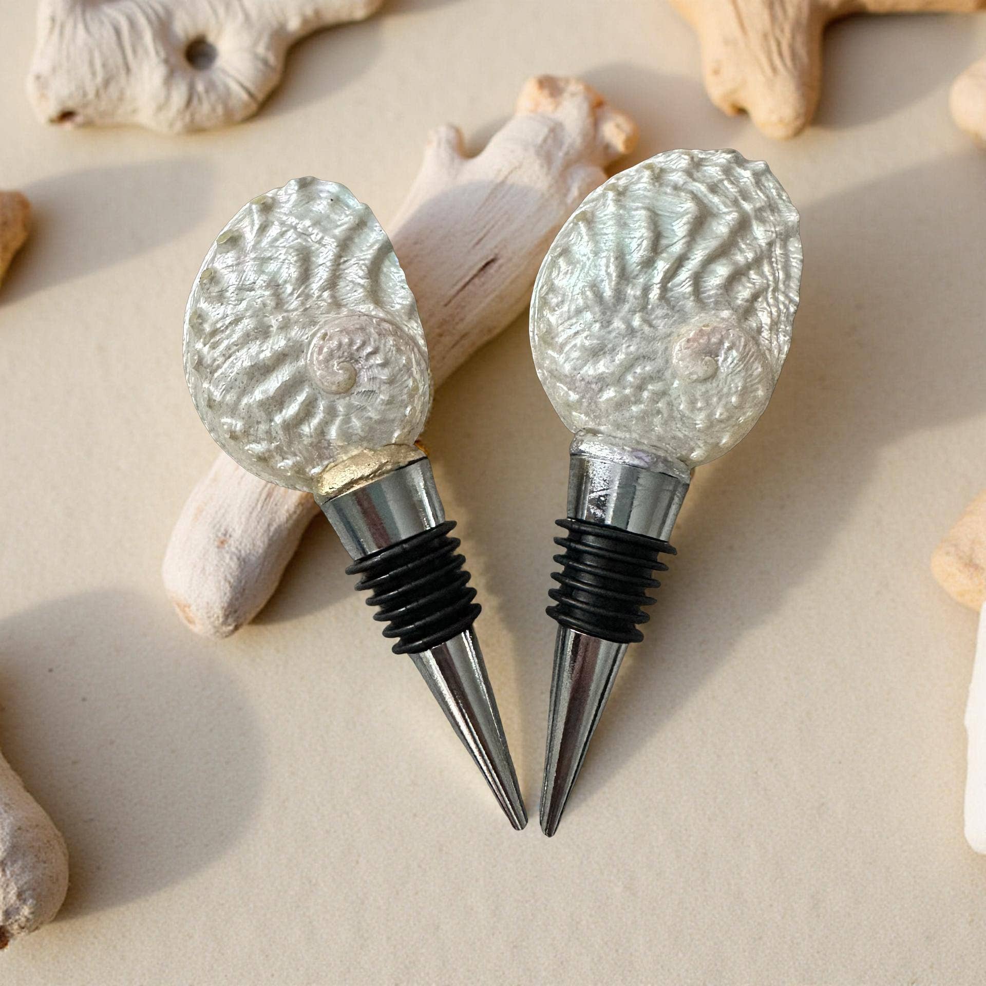 Shell Yeah By Jaks LLC - Wholesale Wine Stopper - Iridescent Abalone Wine Stopper – Gold/Silver Rim3