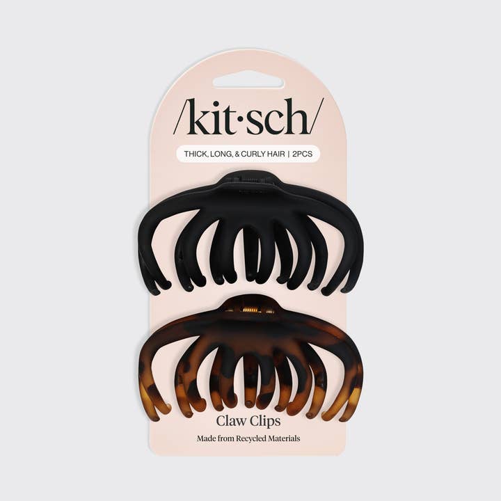 KITSCH - Vendita all'ingrosso Fermaglio per capelli - Donna - Set di 2 mollette a artiglio a forma di polpo in plastica riciclata - nero e tartarugato1