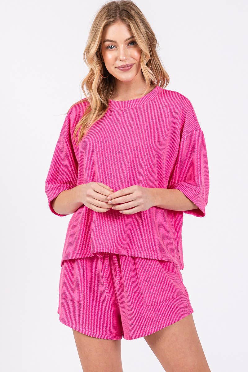 Sewn and Seen - Wholesale Lounge Set - Women's - RIBBED ROUND NECK TOP AND SHORTS SET65