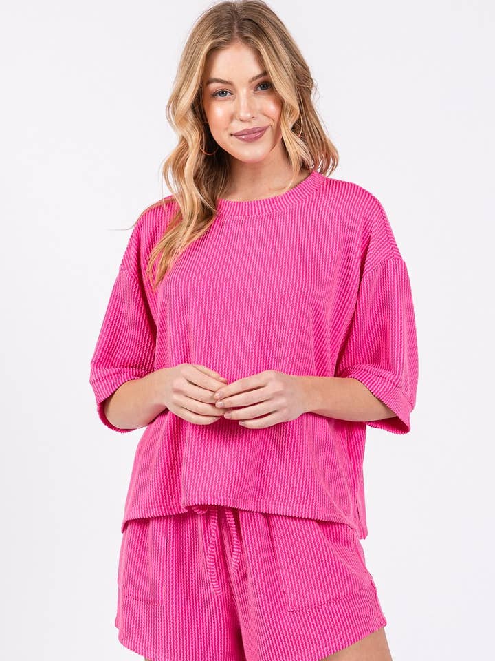 Sewn and Seen - Wholesale Lounge Set - Women's - RIBBED ROUND NECK TOP AND SHORTS SET65