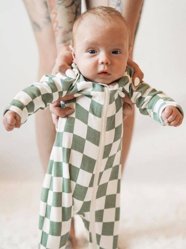SIIX Collection - Wholesale Sleepsuit - Baby - Matcha Milkshake Checkerboard / Organic Zip Footie (Baby)