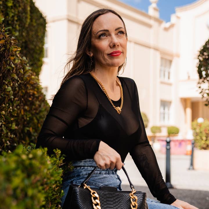 Leather Handbag with gold chain - Marlene Black for wholesale by KESA + KONC Designer Handbags