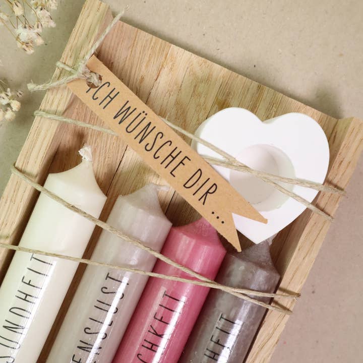 isaMi – Großhandel Stumpenkerze – "Ich wünsche dir" Kerzenset rosa | Bestseller Geburtstag1