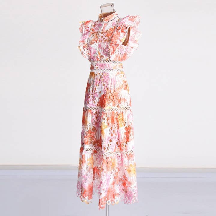 Productseeker – Vestido - Mulher por atacado – Vestido midi elegante sem mangas em renda bordada com flores6