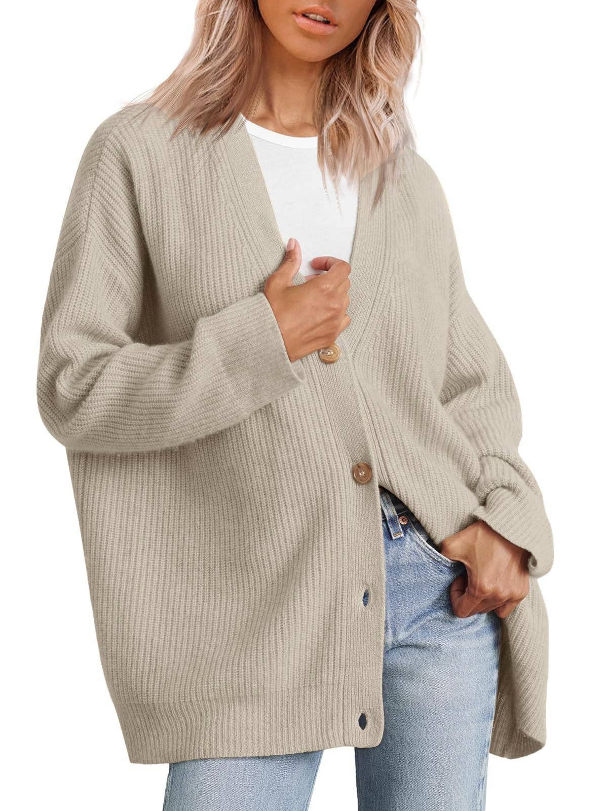 Chicto - Vente Cardigan – femme - Cardigan en tricot simple à boutons et col en V, pull de couleur unie7