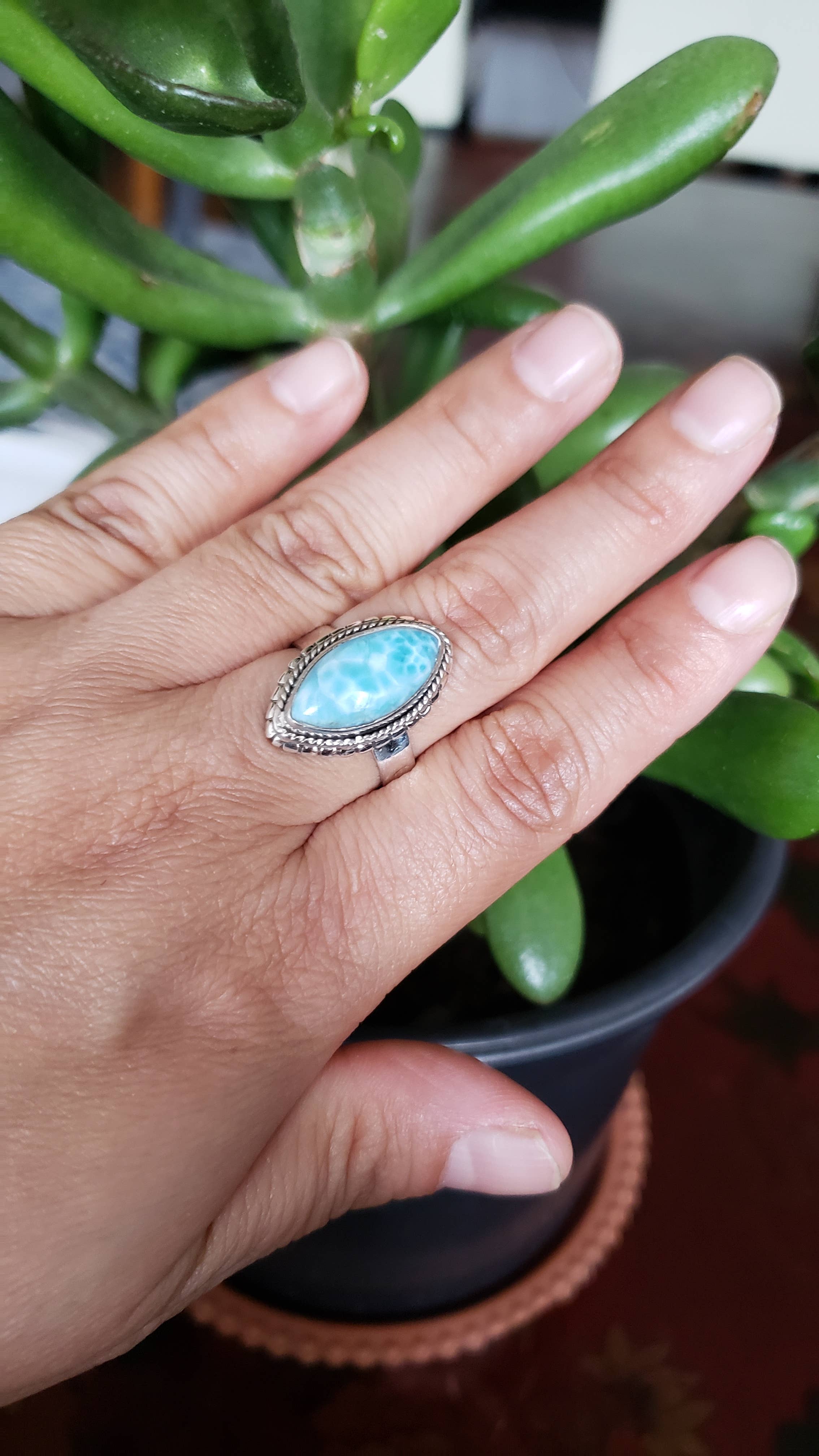 GTG Gems Corp – Engroshandel Statementring – Naturlig larimar 925 sterlingsølv ring2