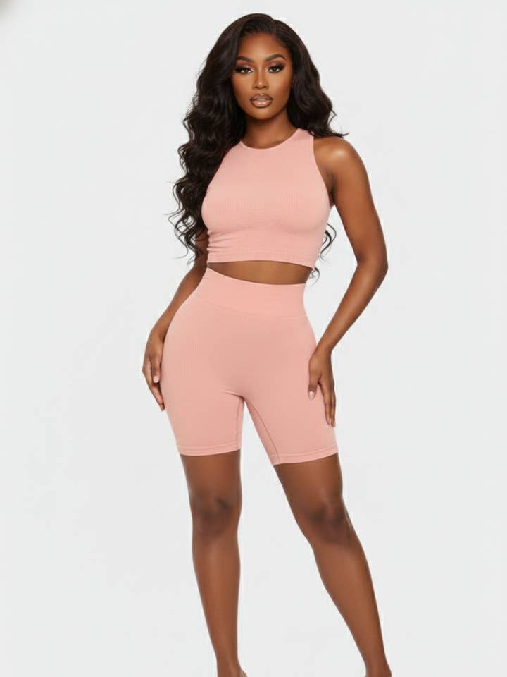 Conjunto deportivo sin costuras de 2 piezas: top y shorts para venta al por mayor de To Star