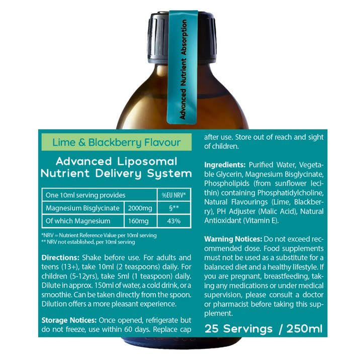 Well.Actually. – wholesale Oral supplement/vitamin – Liposomal Magnesium Bisglycinate (160mg) Liquid 250ml Lime