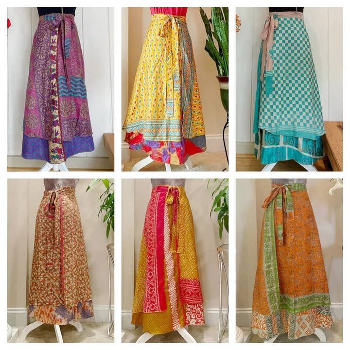 bhavnas boutique - Wholesale Skirt – Women’s - 5 Pcs Lot Handmade Reversible Silk Two Layer Printed Skirt 2