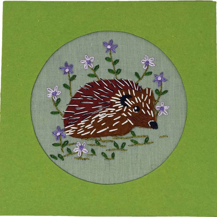 Hand Embroidered Greeting Card Fair Trade Hedgehog Green for wholesale by Fair to Trade Ltd
