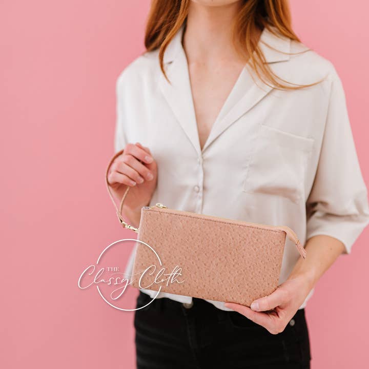 The Classy Cloth WS - Wholesale Crossbody Bag - Women's - Charlotte Crossbody Clutch - Mauve Ostrich RTS