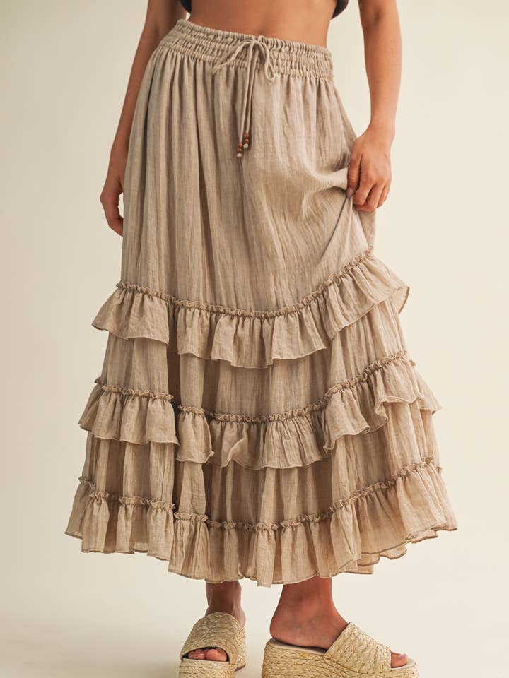 Mustard Seed - Wholesale Skirt - Women's - DRAW STRING DETAIL TIERED MAXI SKIRT0