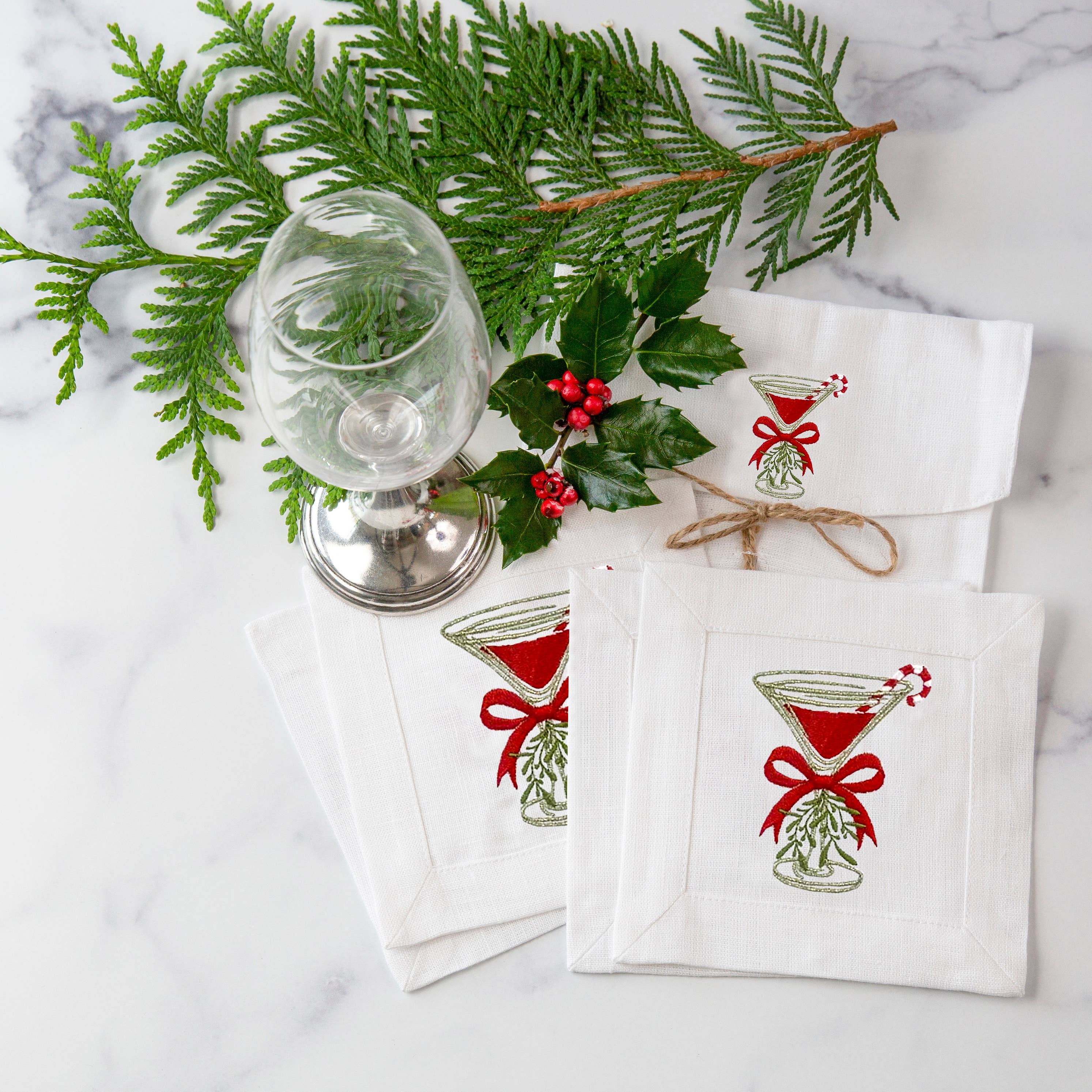 Arte Italica & Crown Linen Designs - Wholesale Dinner & Cloth Napkin - Christmas Cosmo Cocktail Napkins1