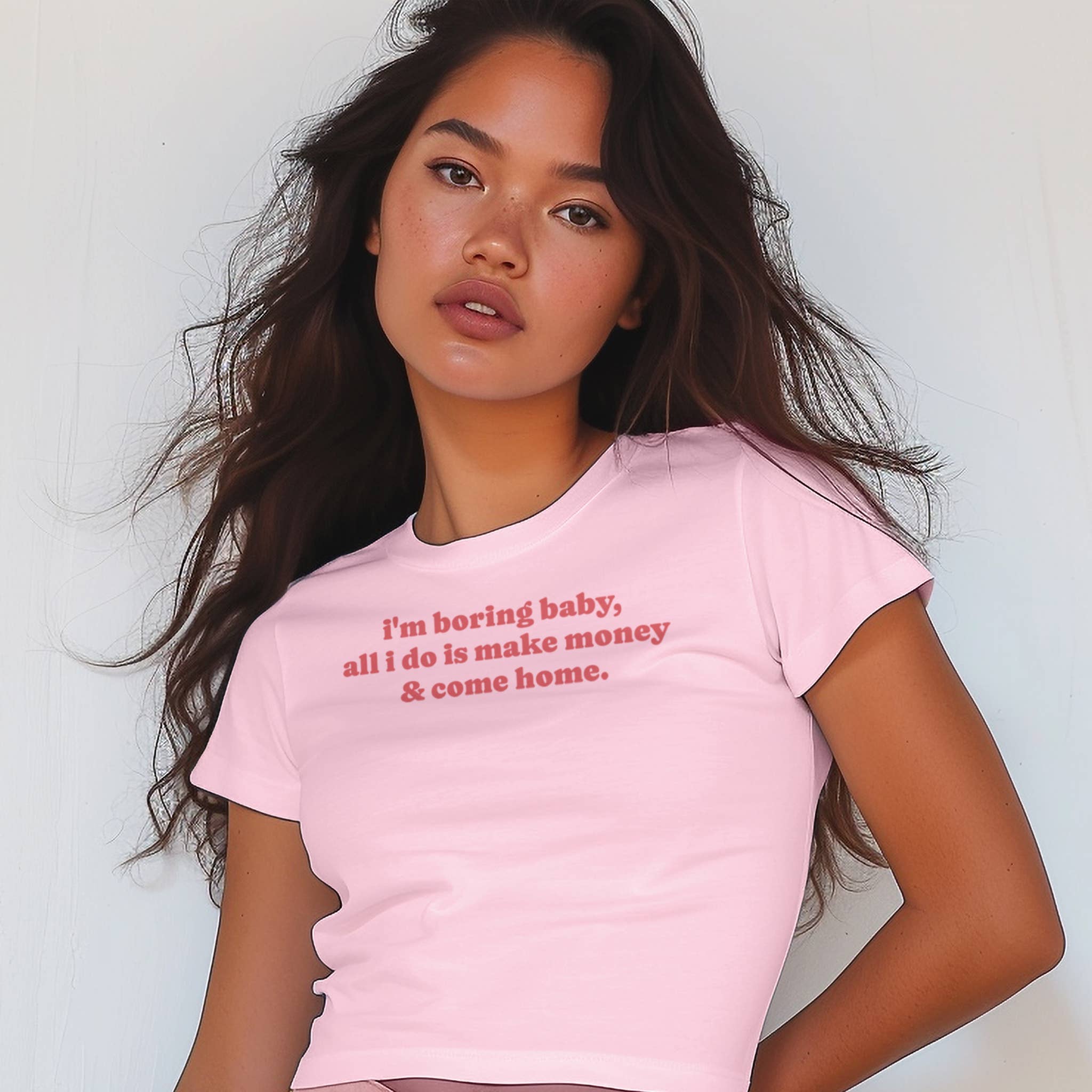 femfetti – wholesale Screen printed t-shirt – Women′s – I'm Boring Micro Rib Baby Tee0