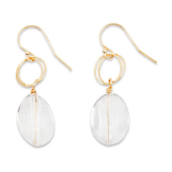 Crystal Quartz Circle Drop Earrings for wholesale by Stefanie Wolf Designs