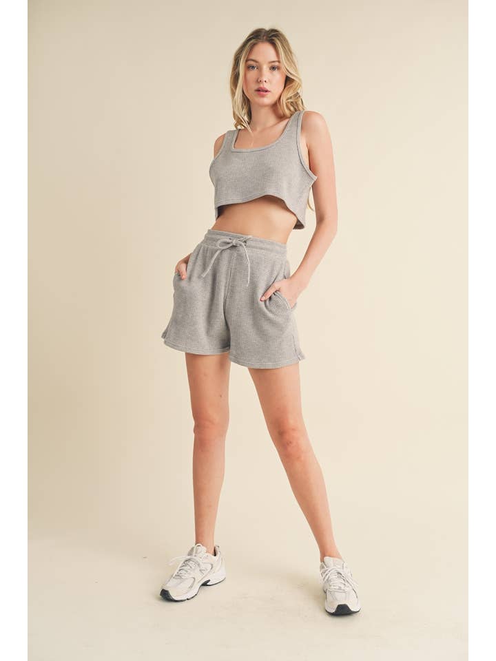 KIMBERLY C - Wholesale Lounge set – Women's - Waffle Lounge Cropped Tank and Shorts Set1