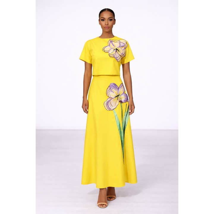 Conjunto SY616 de top bordado con flores 3D y falda de talle alto para venta al por mayor de Sanyao Fashion