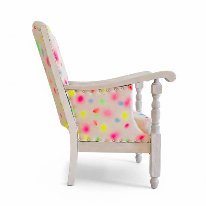 Upholstered & Upcycled Vintage 1950s Armchair in Sustainable Linen Print for wholesale by thestudioUP