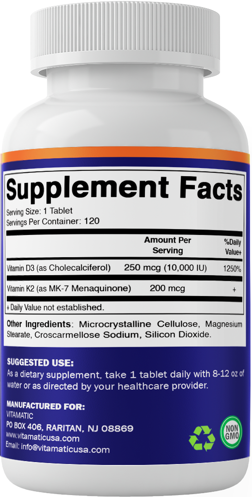 Vitamatic - Wholesale Oral Supplement/Vitamin - Vitamin D3 K2 Supplements 200mcg-120 Tablets5