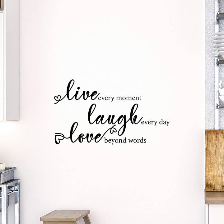 Viva cada momento, ria todos os dias, adesivo de parede Love Beyond Words por atacado de My Vinyl Story