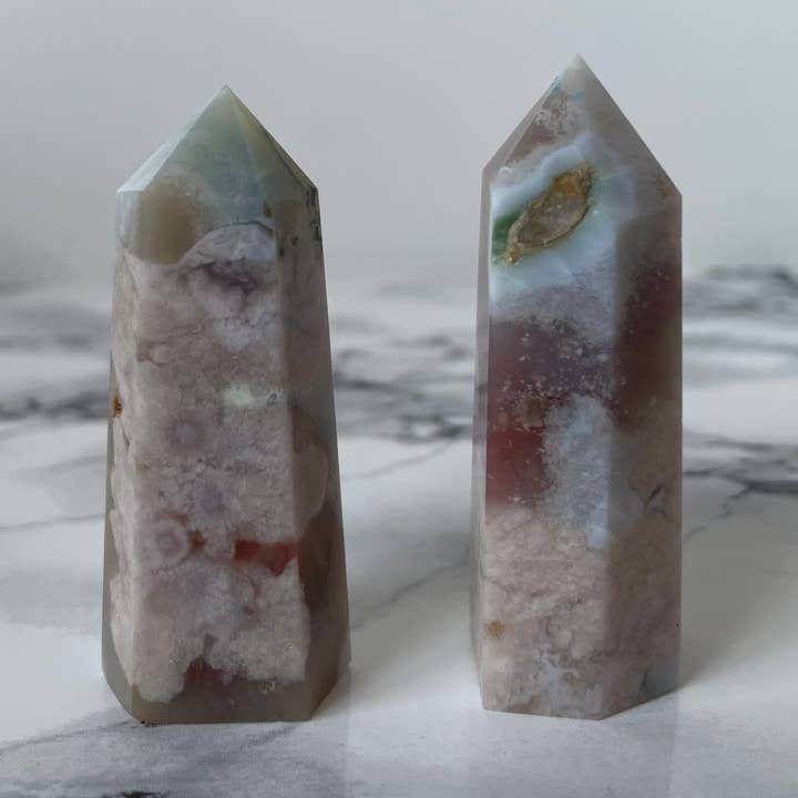 Torri in agata a fiori verdi per la vendita all'ingrosso da parte di Tsuchi Crystals