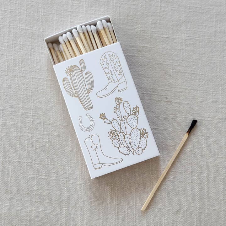 Stable Style - Wholesale Matches - White Oversized Cowboy Boot & Cactus Matches