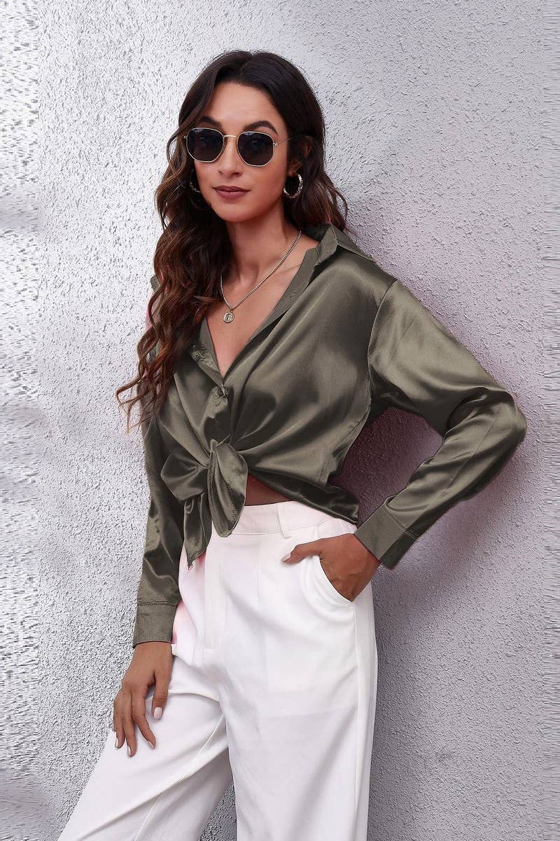 NINEXIS - Wholesale Button Down Shirt - Women's - CWTBLL0691_Button Down Silky Satin Long Sleeve Top42