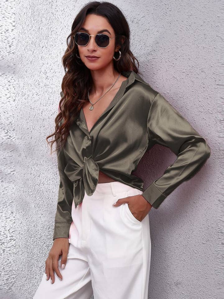 NINEXIS - Wholesale Button Down Shirt - Women's - CWTBLL0691_Button Down Silky Satin Long Sleeve Top42