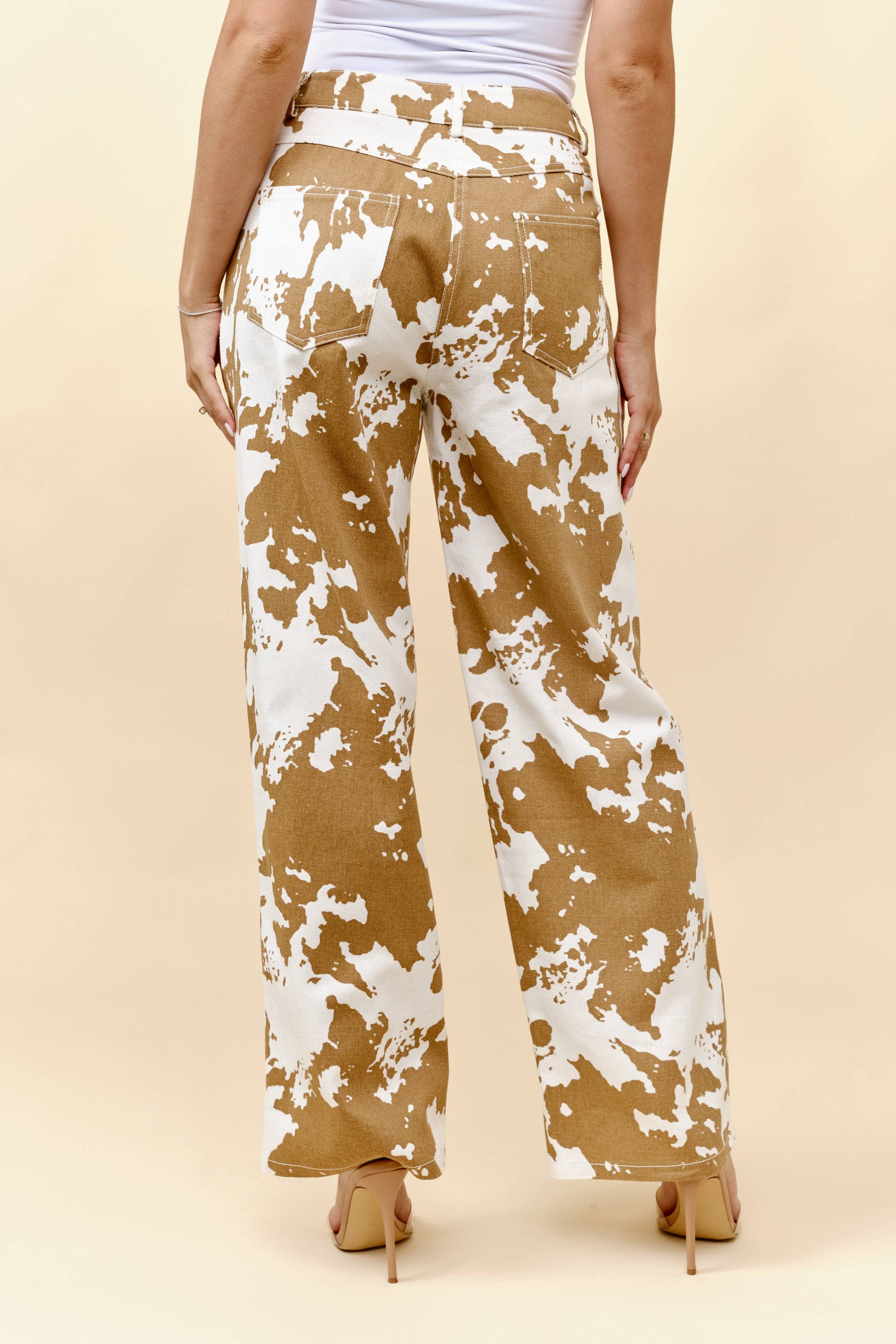 Light Beige Cow print denim straight leg jeans for wholesale on Faire3