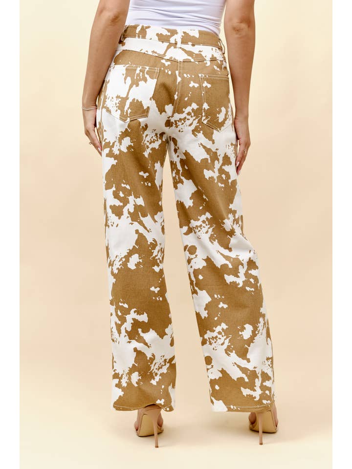 Light Beige Cow print denim straight leg jeans for wholesale on Faire3