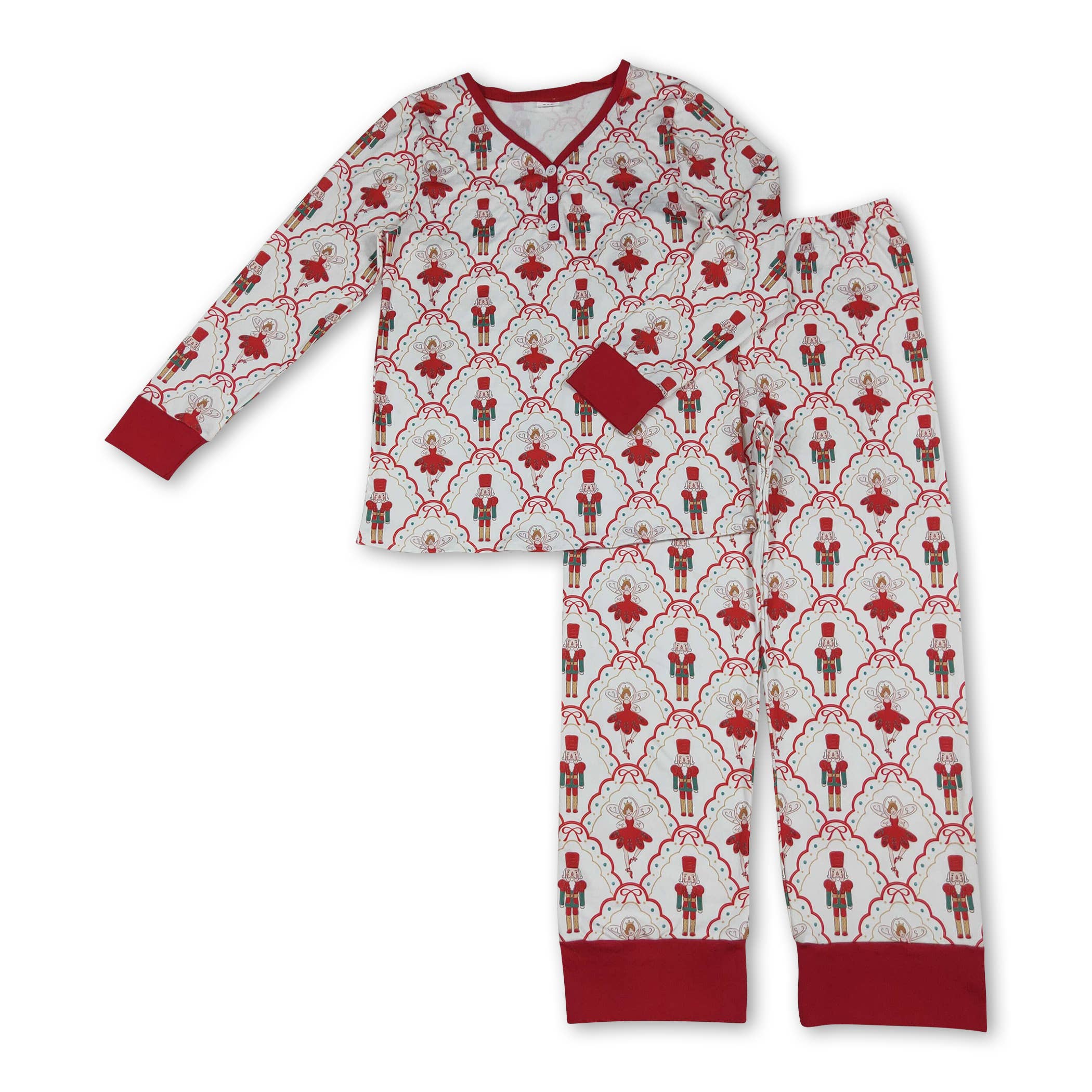 Yawoo Garments - Vente Haut et bas de pyjama – enfant - Pyjama de Noël pour filles avec nœud rouge et manches longues1
